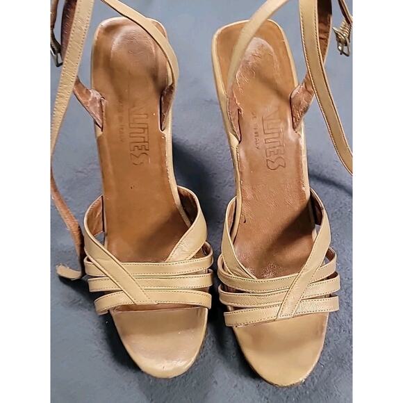 VTG Socialites Leather Strappy Heels 🌙 Wood Sole Boho Festival Vibes Size 6N - Picture 3 of 6